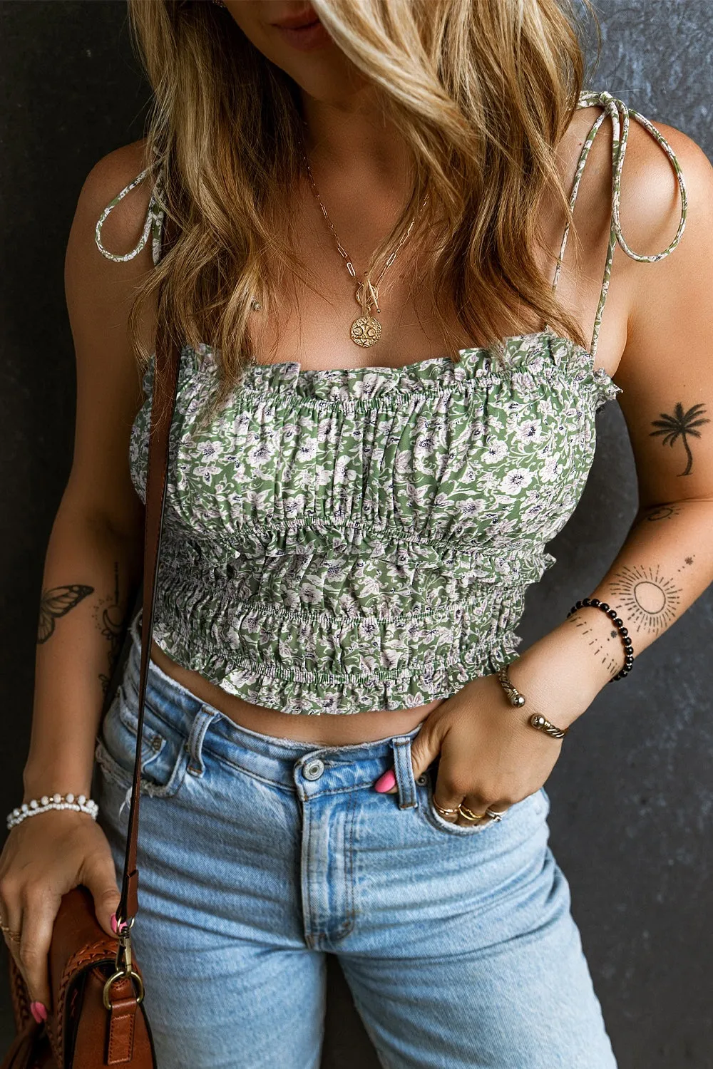 🌿 Tied Smocked Printed Square Neck Cami 🌿