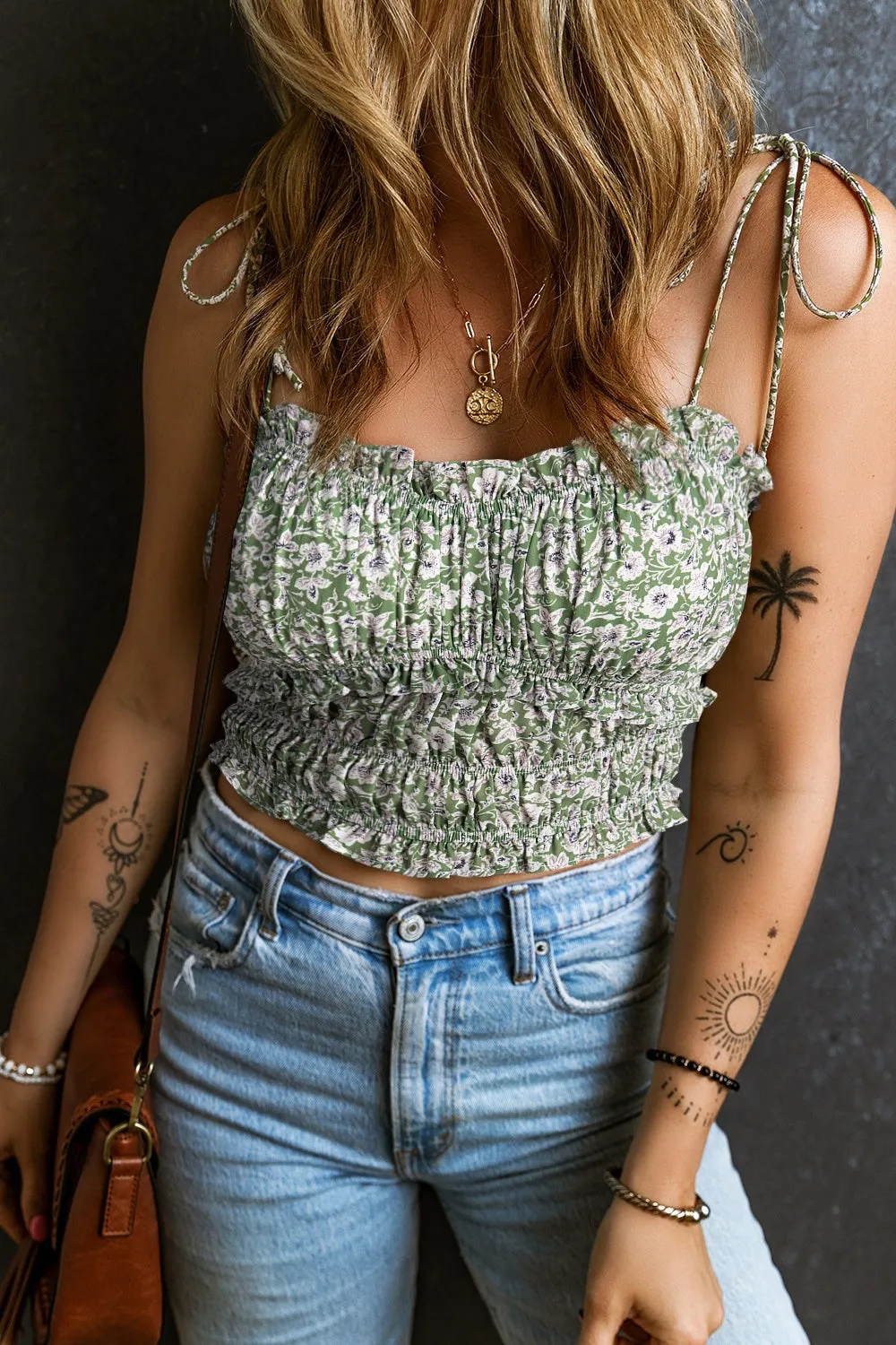 🌿 Tied Smocked Printed Square Neck Cami 🌿