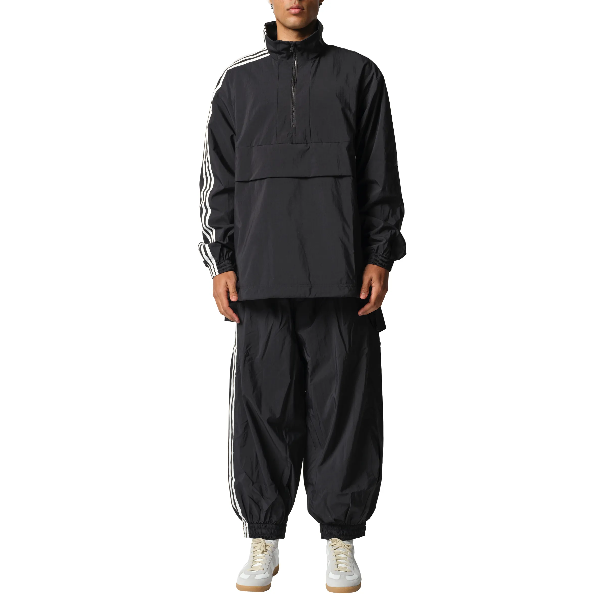 3 Stripe Nylon Anorak in Black