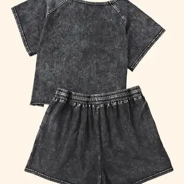 Acid Washed Short Lounge Set (black)