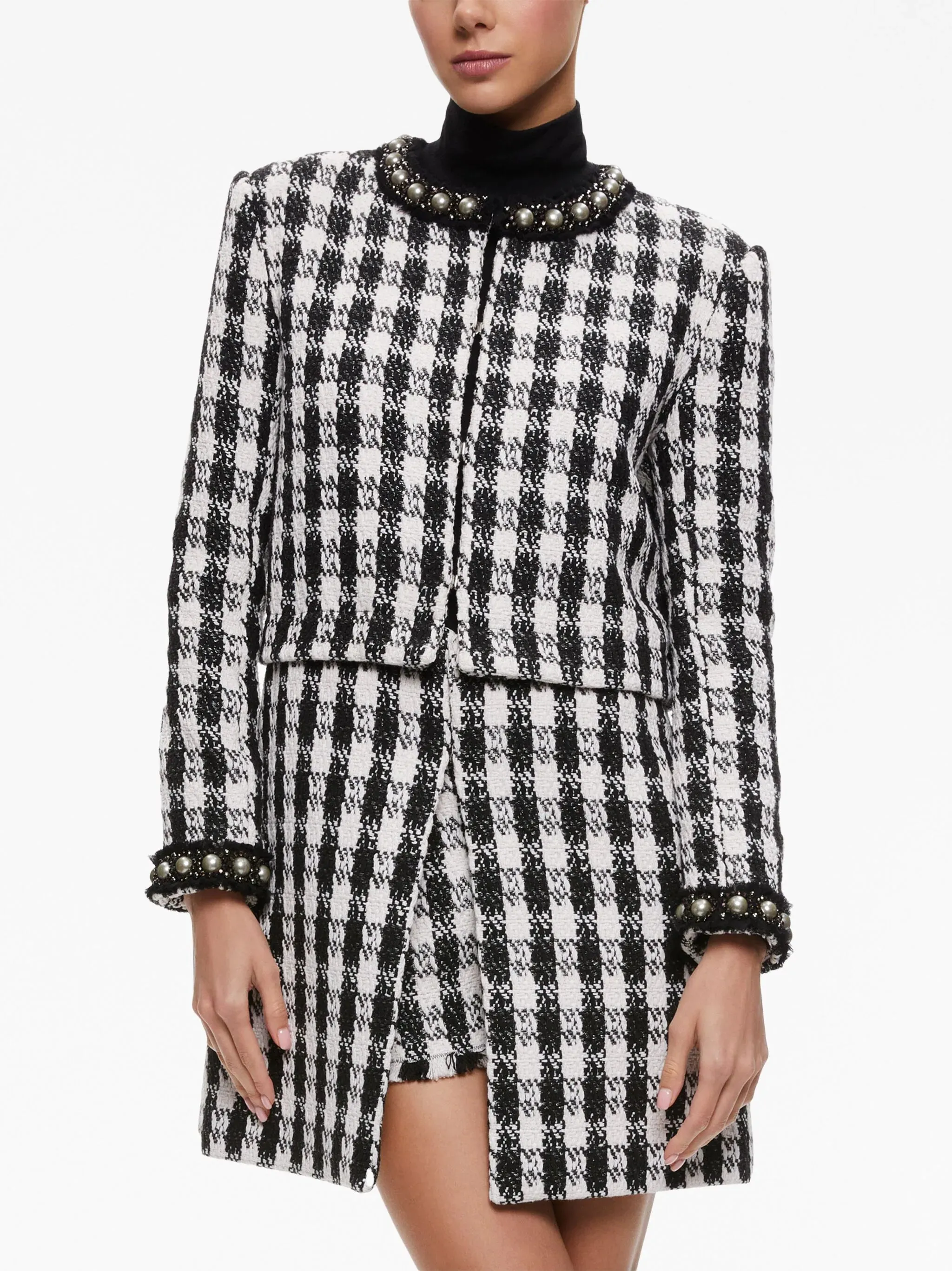 Alice   Olivia Deon Detachable Panel Tweed Jacket