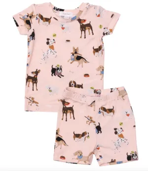 Angel Dear Kids Loungewear Pajamas Short Set in Doggy Daycare Pink