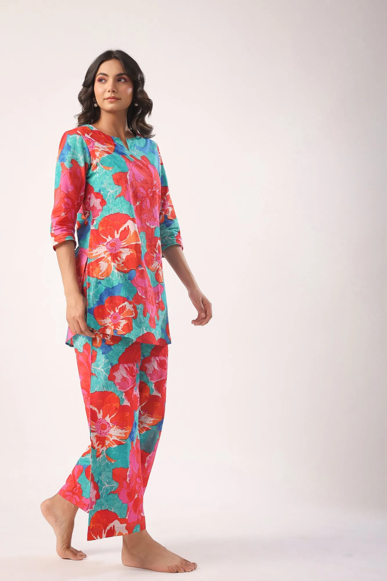 Artistic Bloom Cotton Palazzo Loungewear Set