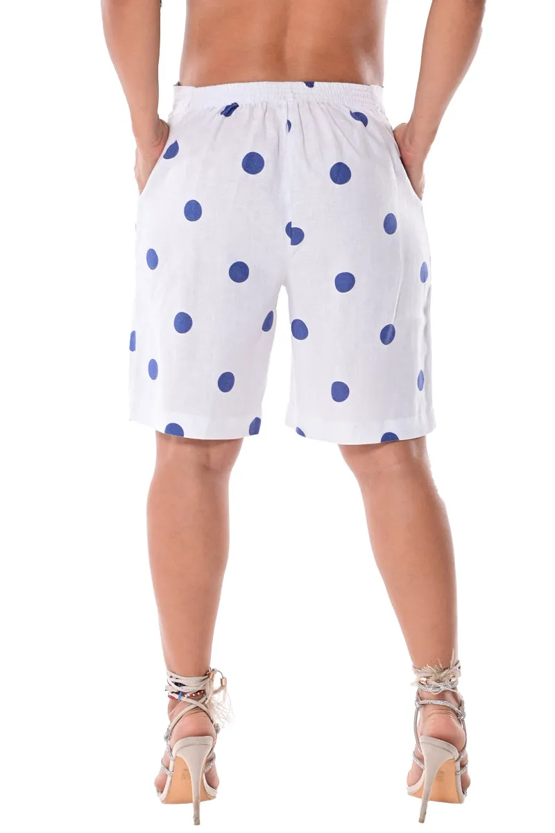 Azucar Ladies Polka-Dot 100% Linen Shorts w/Pockets for Women in (2) Colors -LLH1727