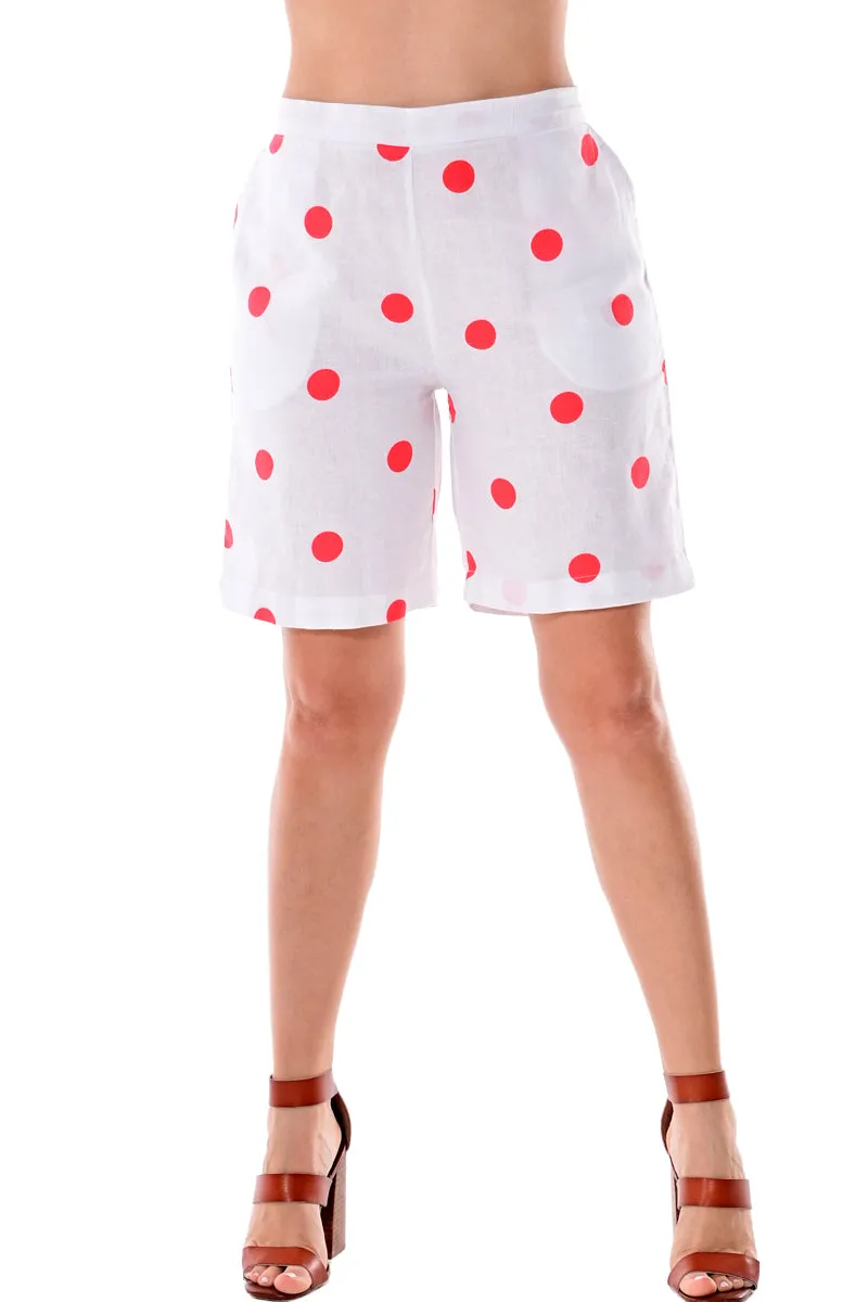 Azucar Ladies Polka-Dot 100% Linen Shorts w/Pockets for Women in (2) Colors -LLH1727