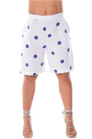 Azucar Ladies Polka-Dot 100% Linen Shorts w/Pockets for Women in (2) Colors -LLH1727