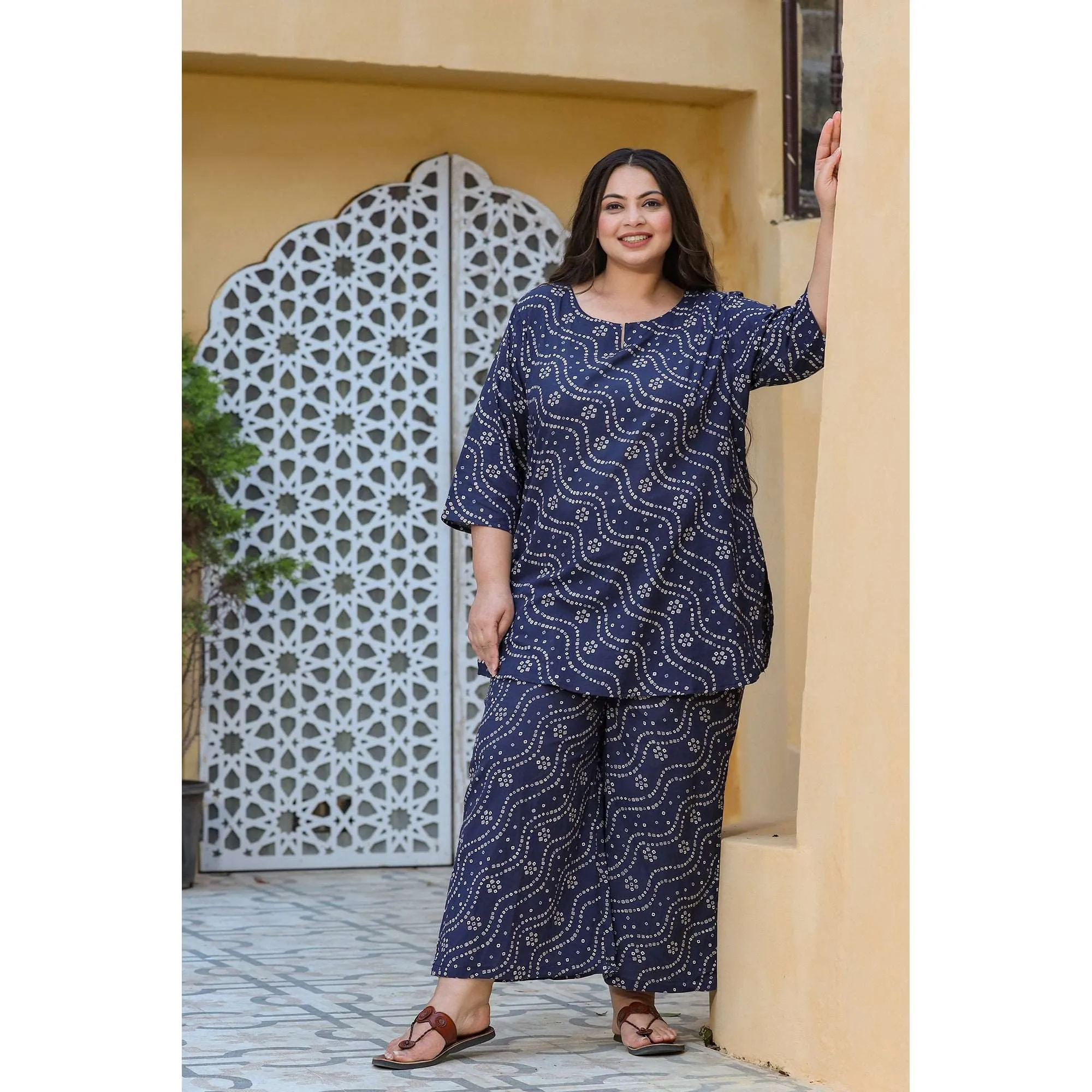 Bandhej on Blue Plus Size Loungewear Top Set