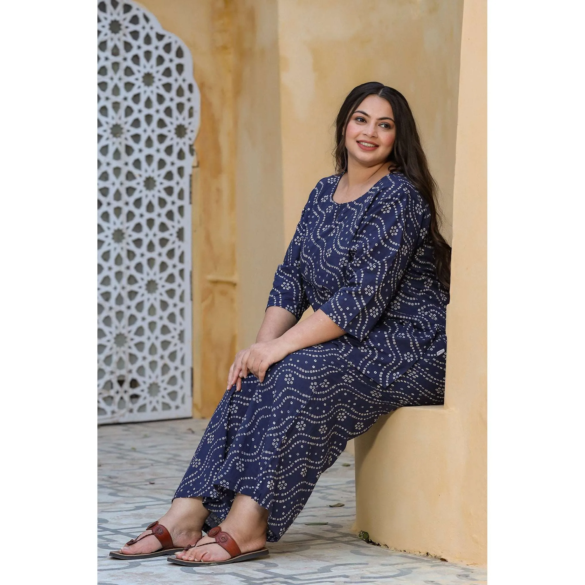 Bandhej on Blue Plus Size Loungewear Top Set