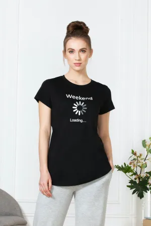 Black Printed Long Cotton Every day Wear t-shirt tops for Women