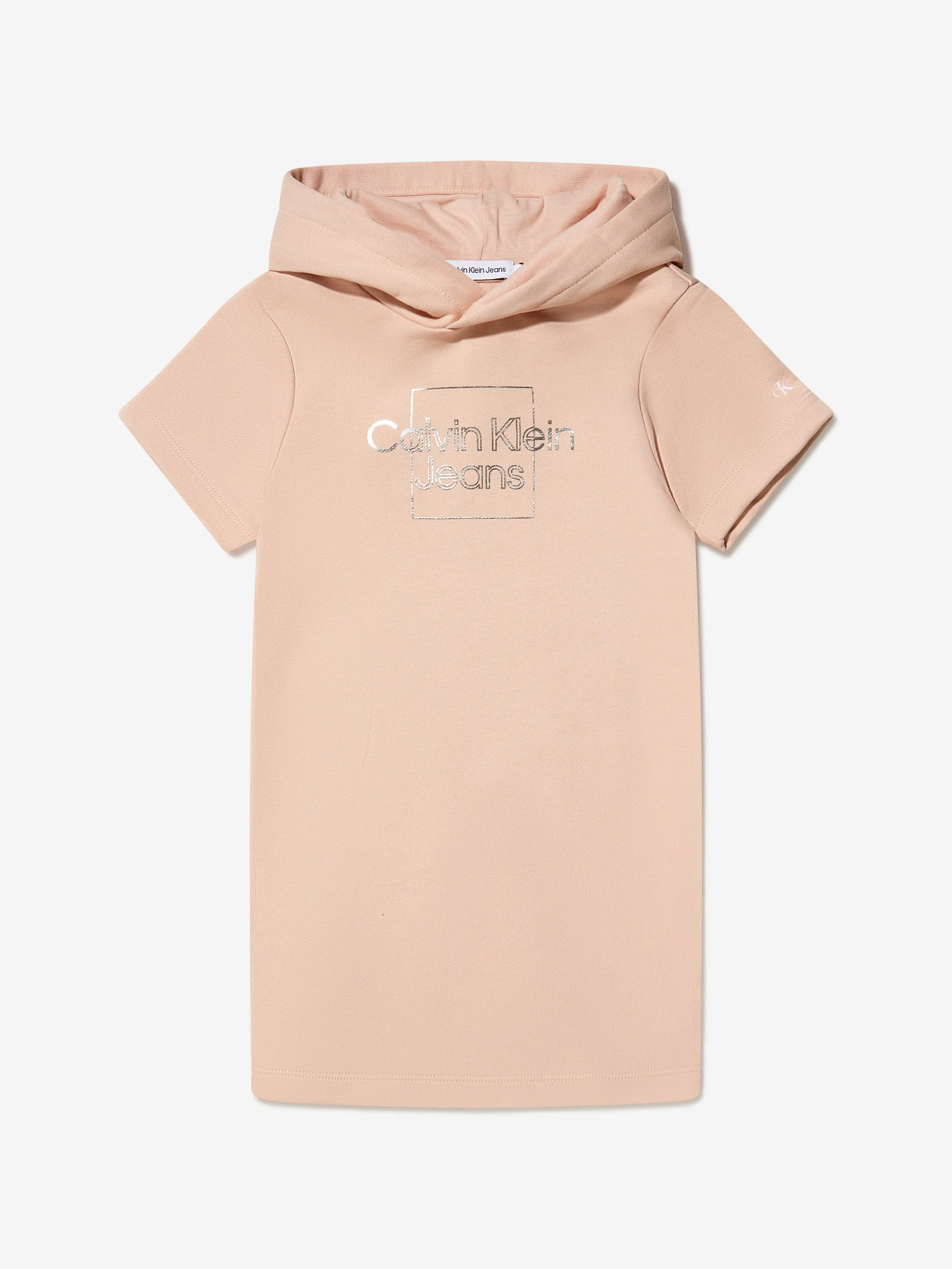 Calvin Klein Girls Metallic Logo Short Sleeve Hoodie Dress