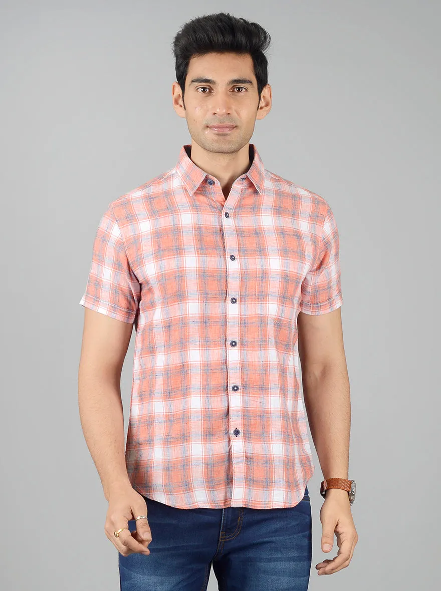 Camellia Orange Checked Slim Fit Casual Shirt | Greenfibre