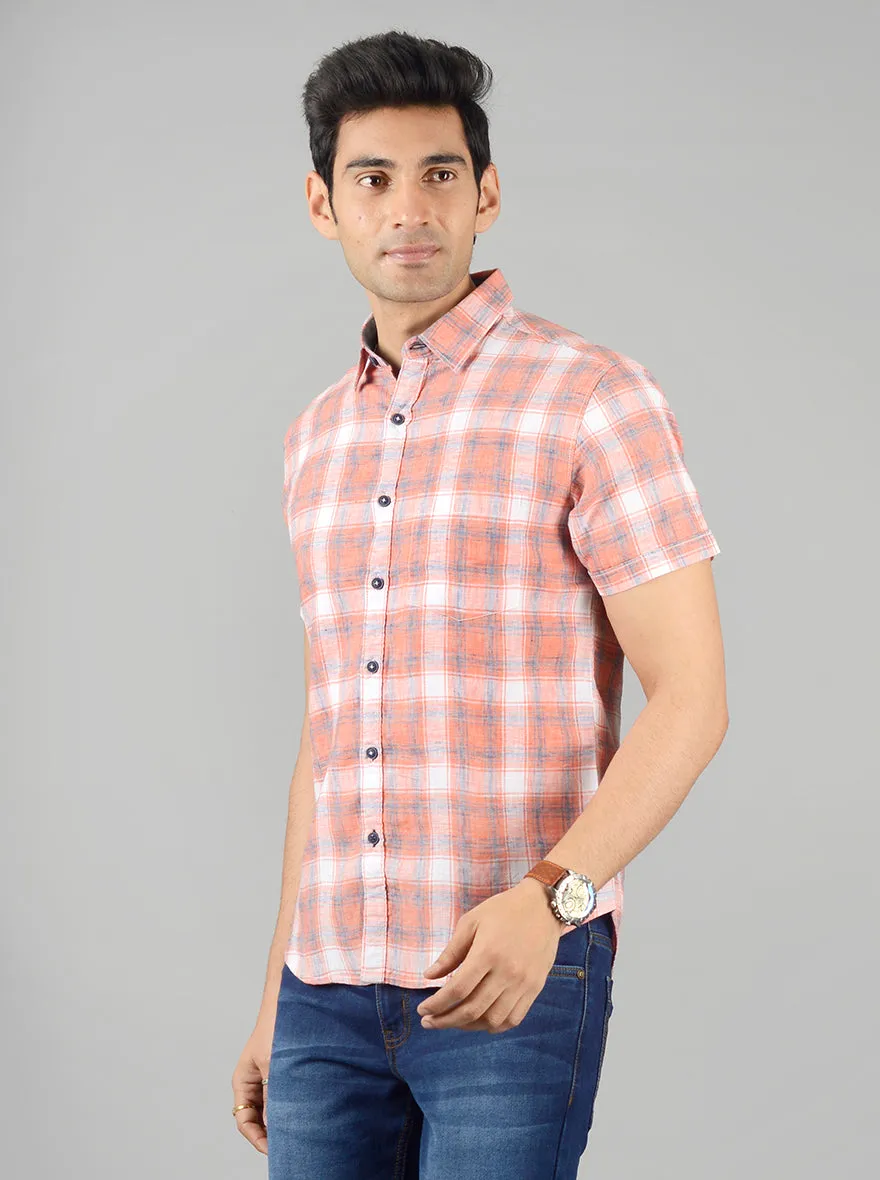 Camellia Orange Checked Slim Fit Casual Shirt | Greenfibre