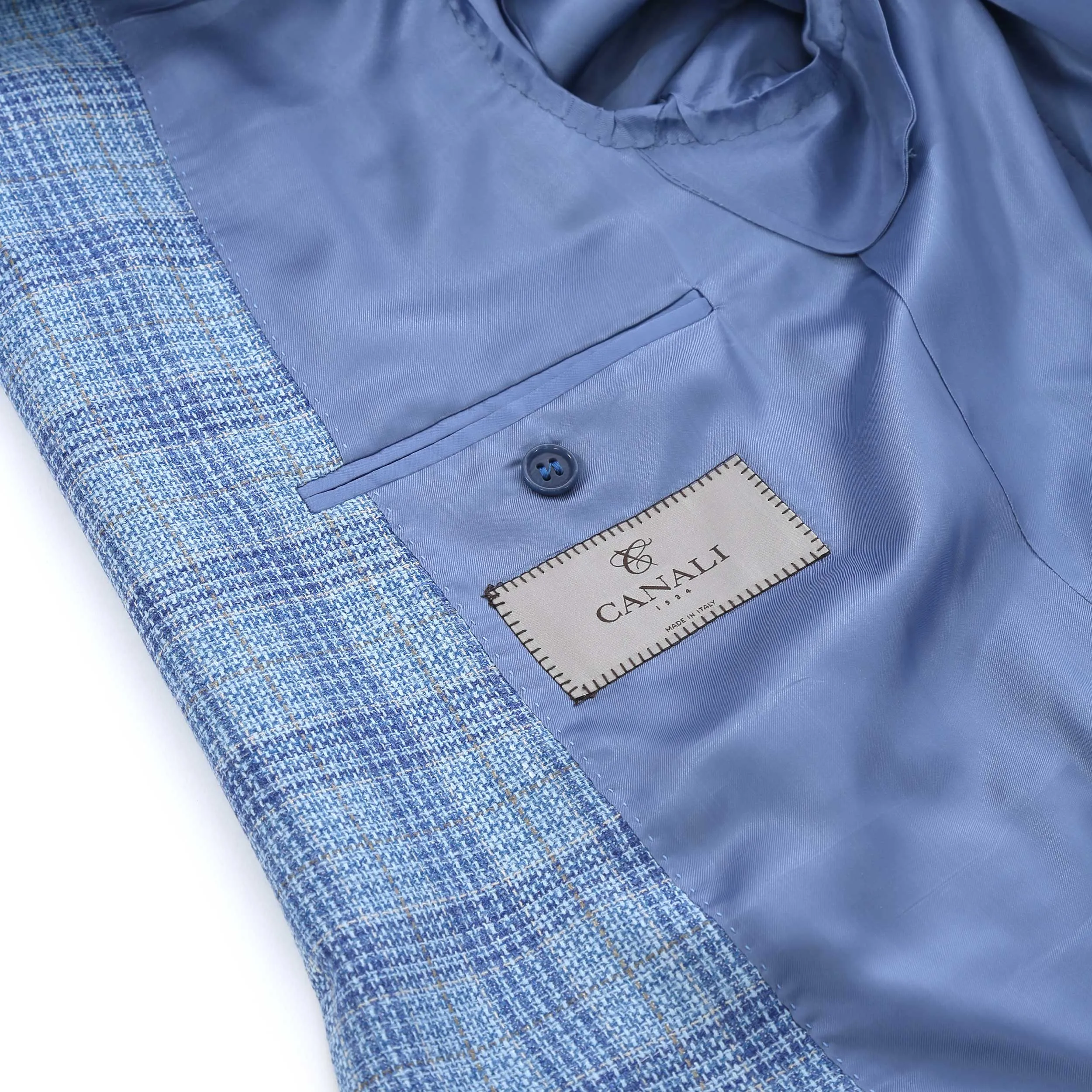 Canali Notch Lapel Milano Jacket in Sky Blue Check