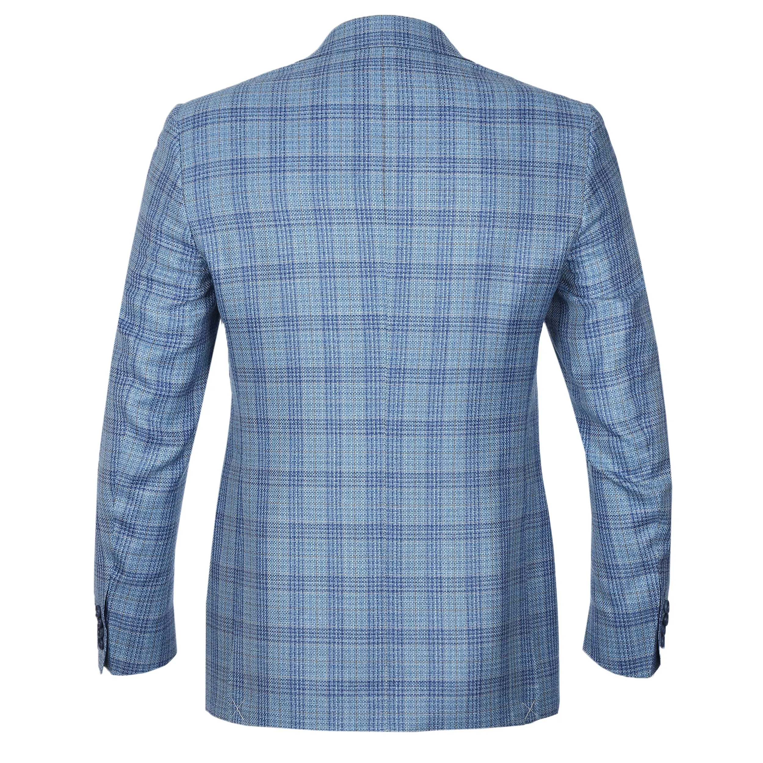 Canali Notch Lapel Milano Jacket in Sky Blue Check