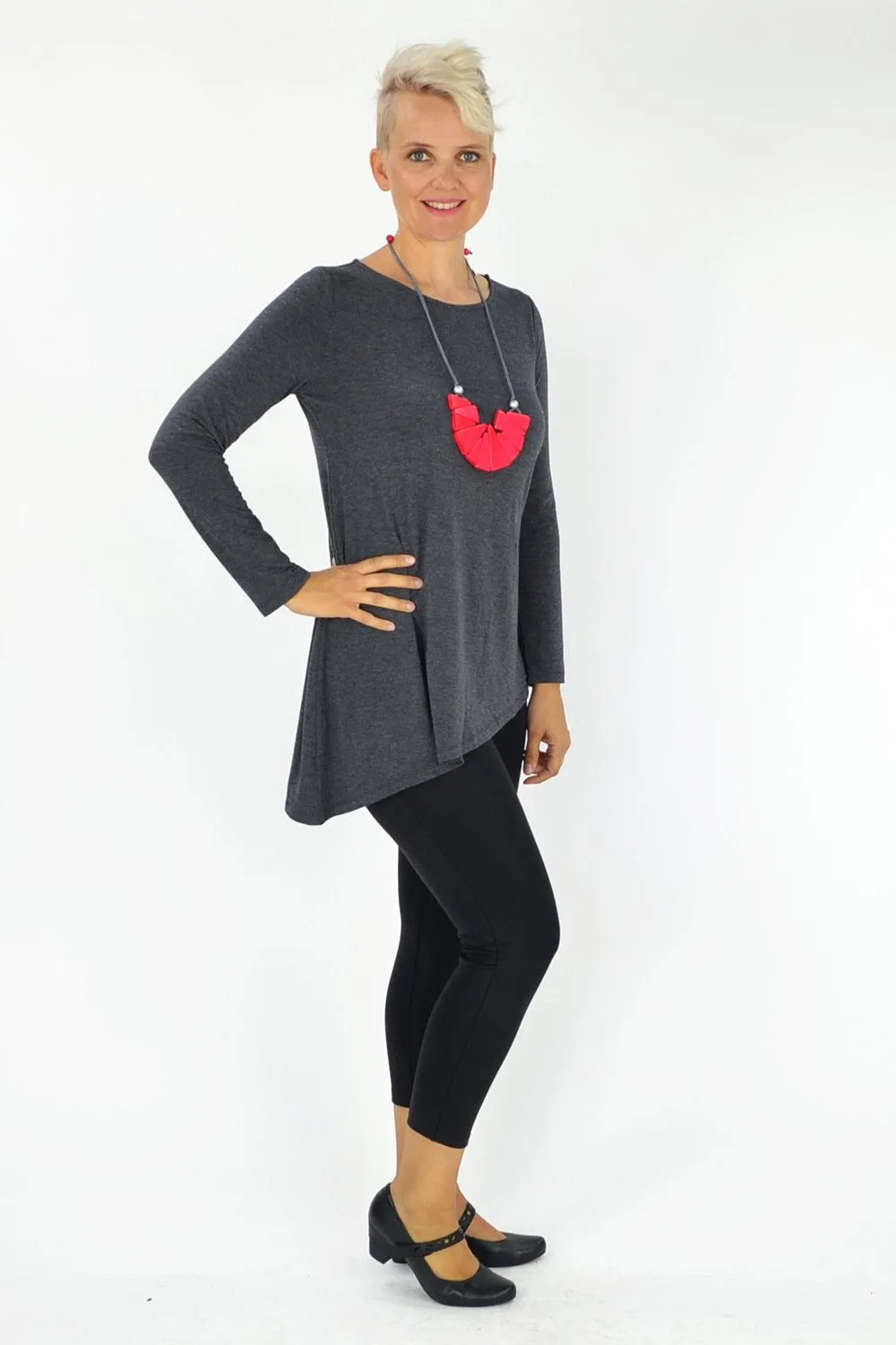 Charcoal Angled Hem Basic Tunic