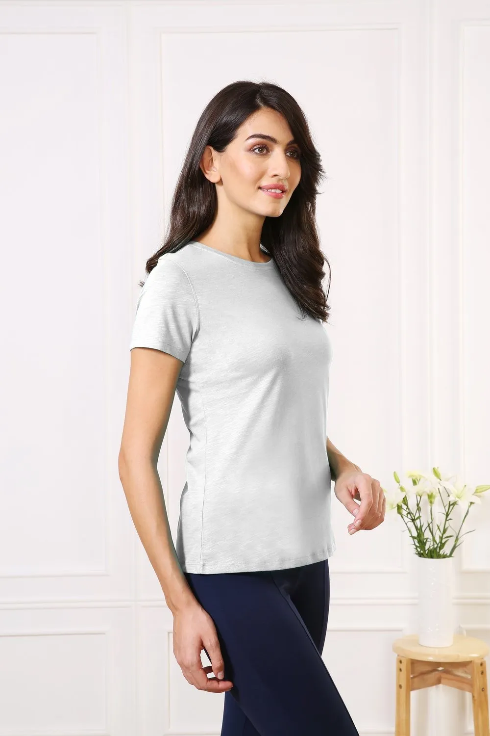 Classic Cotton Every day Wear Grey t-shirt tops for Women