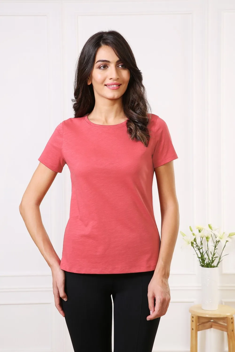 Classic Cotton Every day Wear Pink t-shirt tops for Women