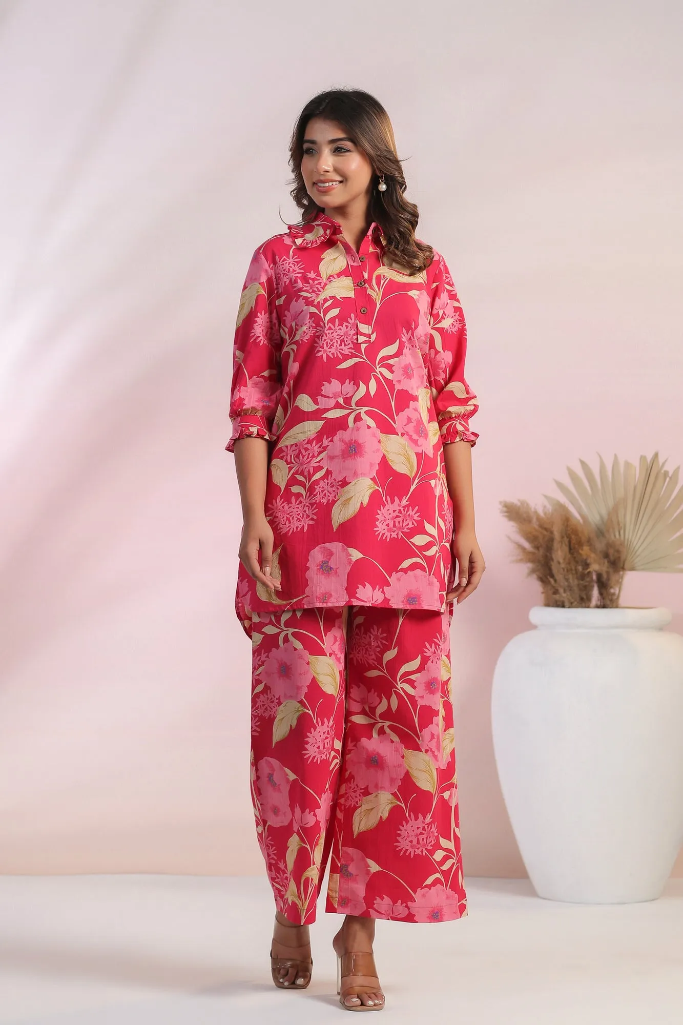 Curlicue Bloom Cotton Palazzo Loungewear Set