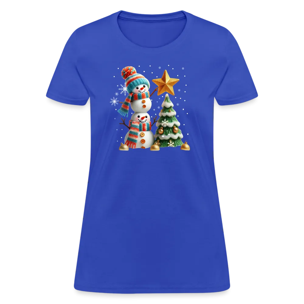 Cute Christmas Funny Snowman Decorating Tree Women's Contoured T-Shirt