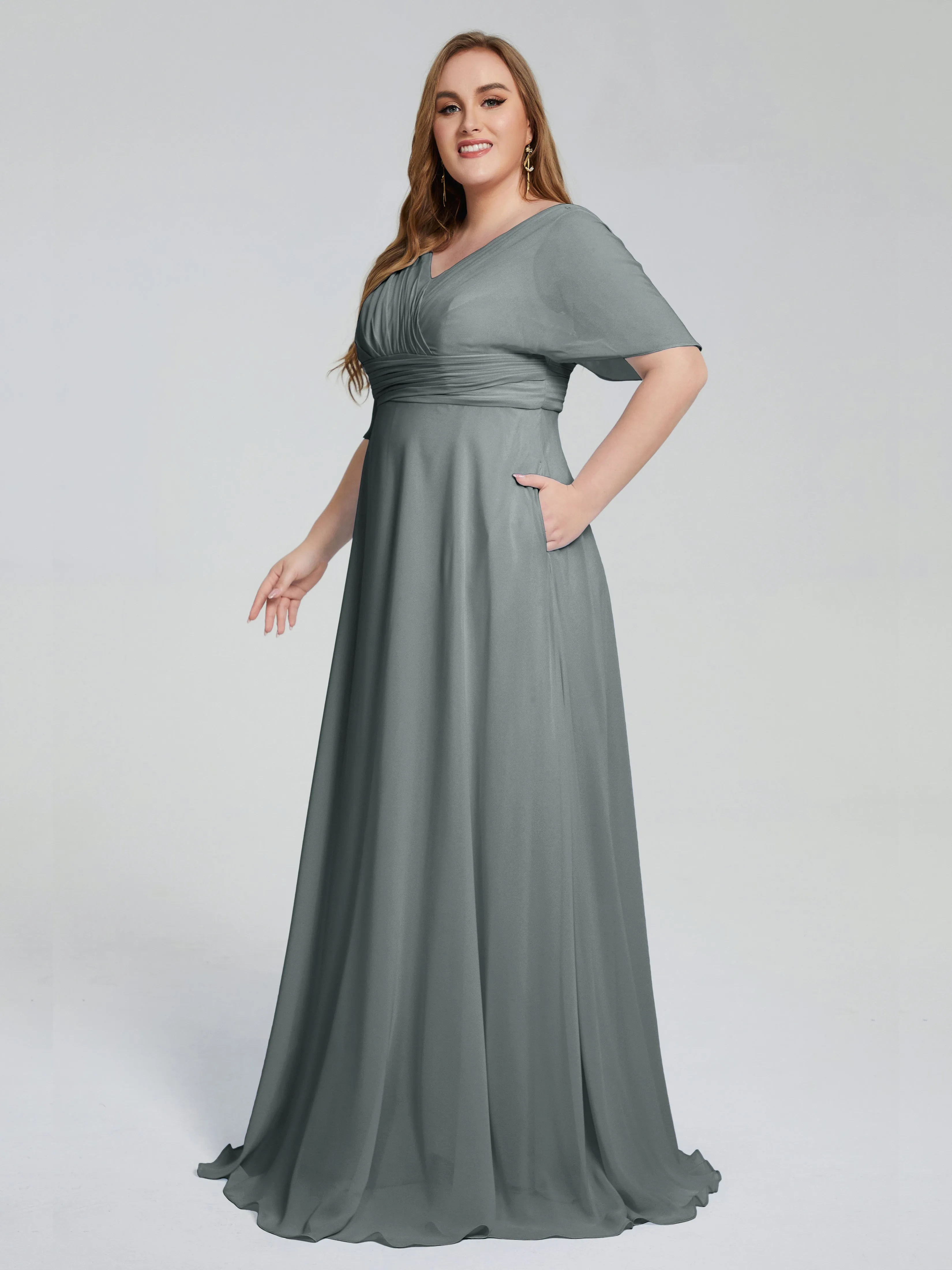 Daniela Elegant Short Sleeves Plus Size Bridesmaid Dresses