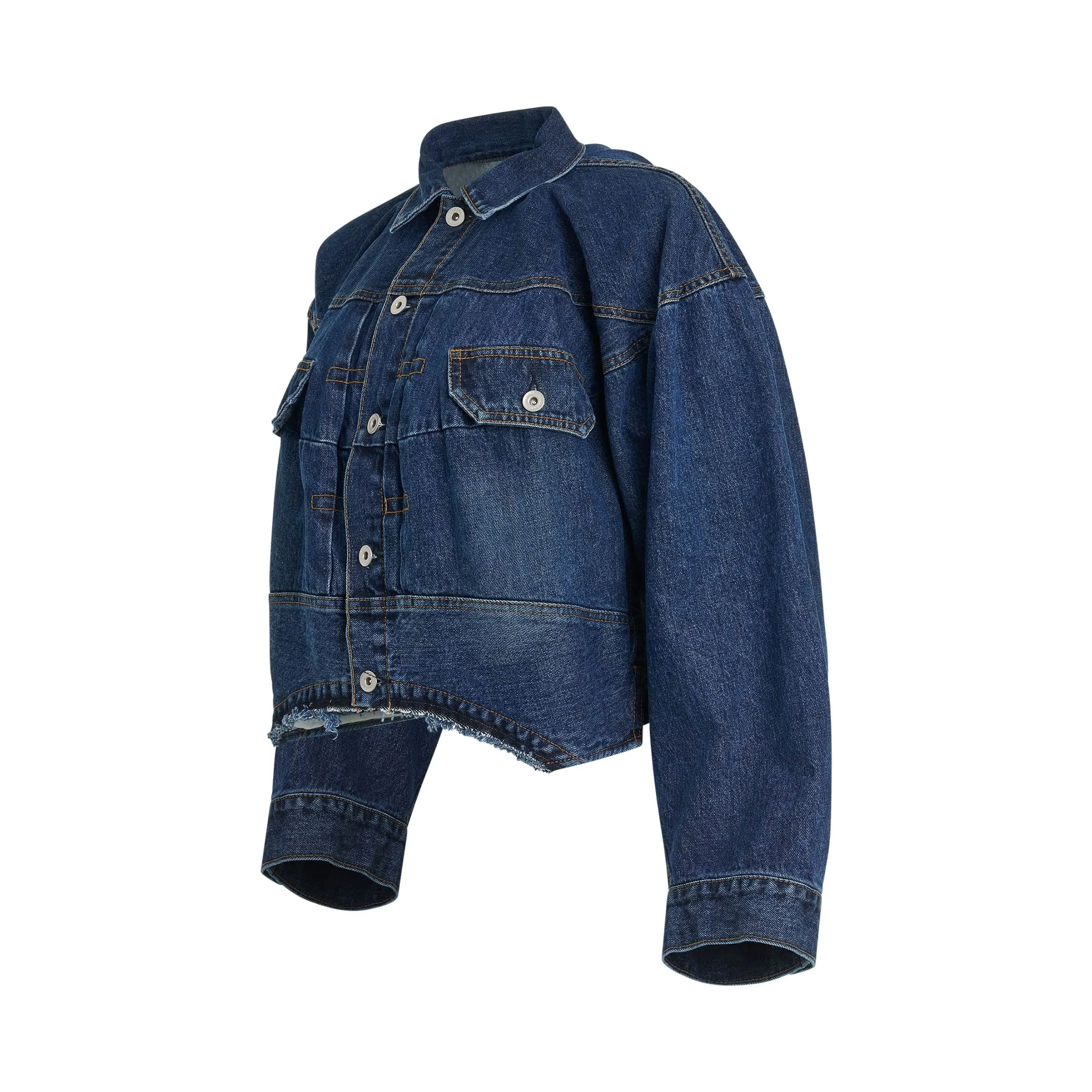 Denim Balloon Sleeve Blouson in Blue