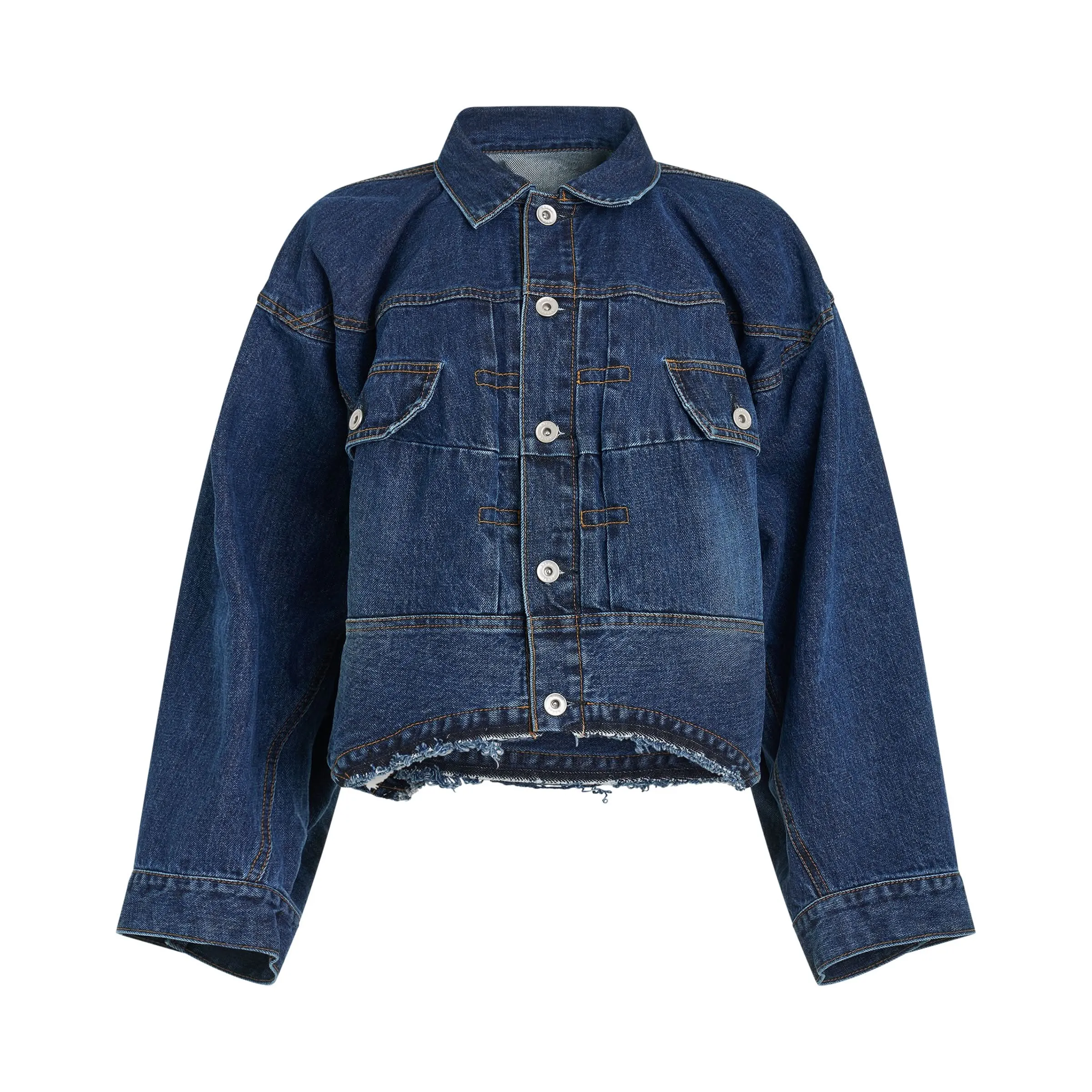 Denim Balloon Sleeve Blouson in Blue