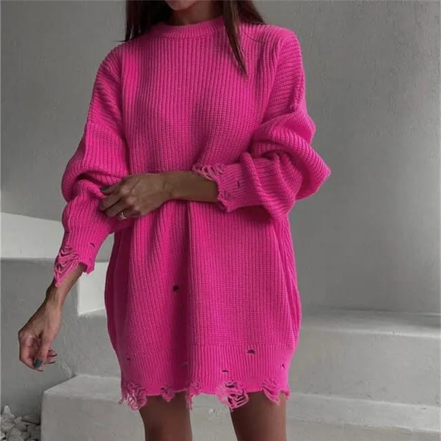 DressBetty - Knitted Long Sleeve Loose Sweater Dress