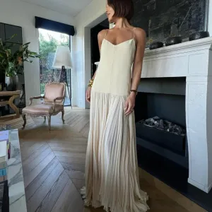 Elegant Beige Mesh Patchwork Spaghetti Strap Maxi Dress