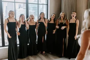 Elegant Black Long Bridesmaid Dresses with Slit,Satin Party Dress for Weddings