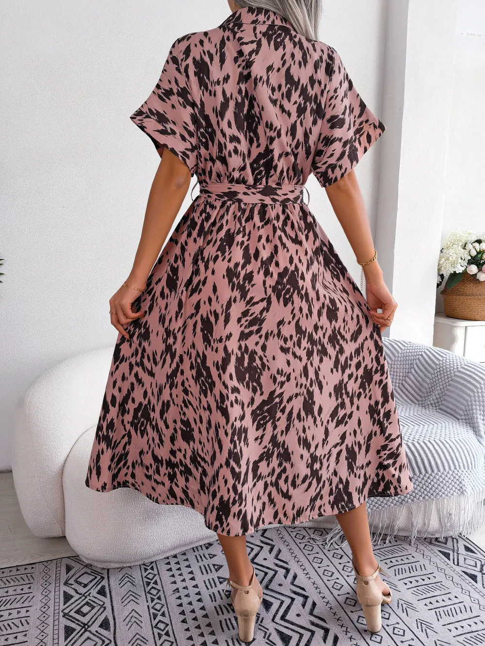 Elegant Short Tie Waist Resort Midi Dress