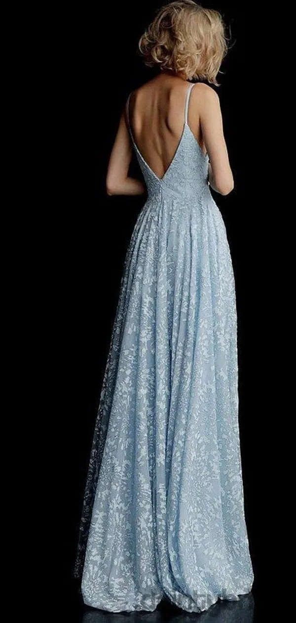 Elegant v-neck lace floor length A-line  open back evening gown prom dress.DB1001