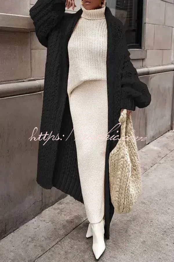 Embrace The Cold Solid Color Long Sleeve Knitted Loose Maxi Cardigan