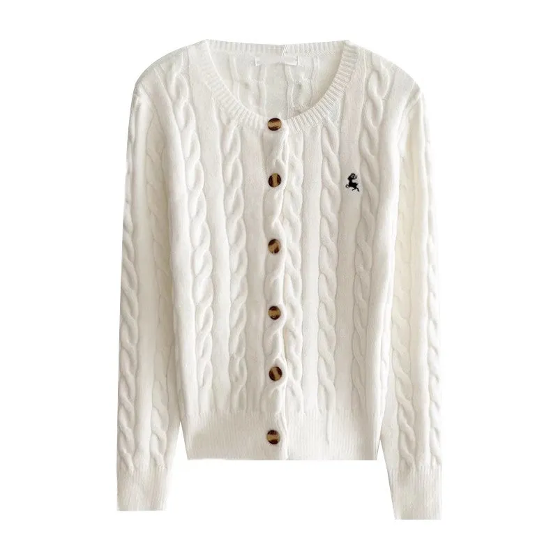 embroidered knitted cardigan round neck long-sleeved sweater jacket     S4711