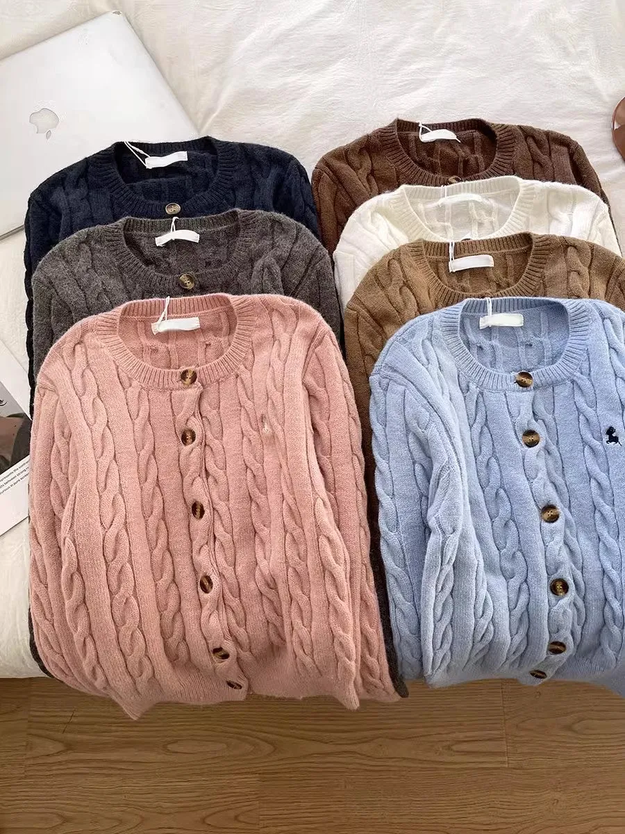 embroidered knitted cardigan round neck long-sleeved sweater jacket     S4711