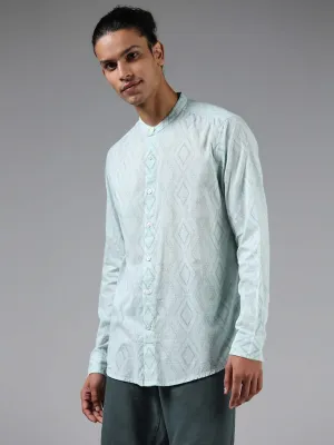 ETA Light Teal Geometric Printed Cotton Resort-Fit Shirt