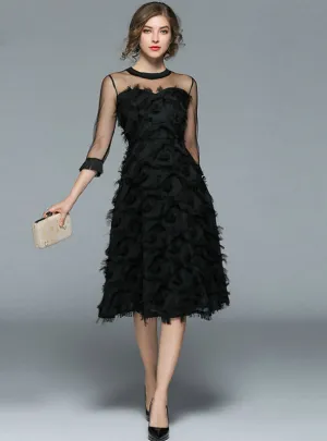 Fashion Tassel O-neck Elegant Black Female Dress