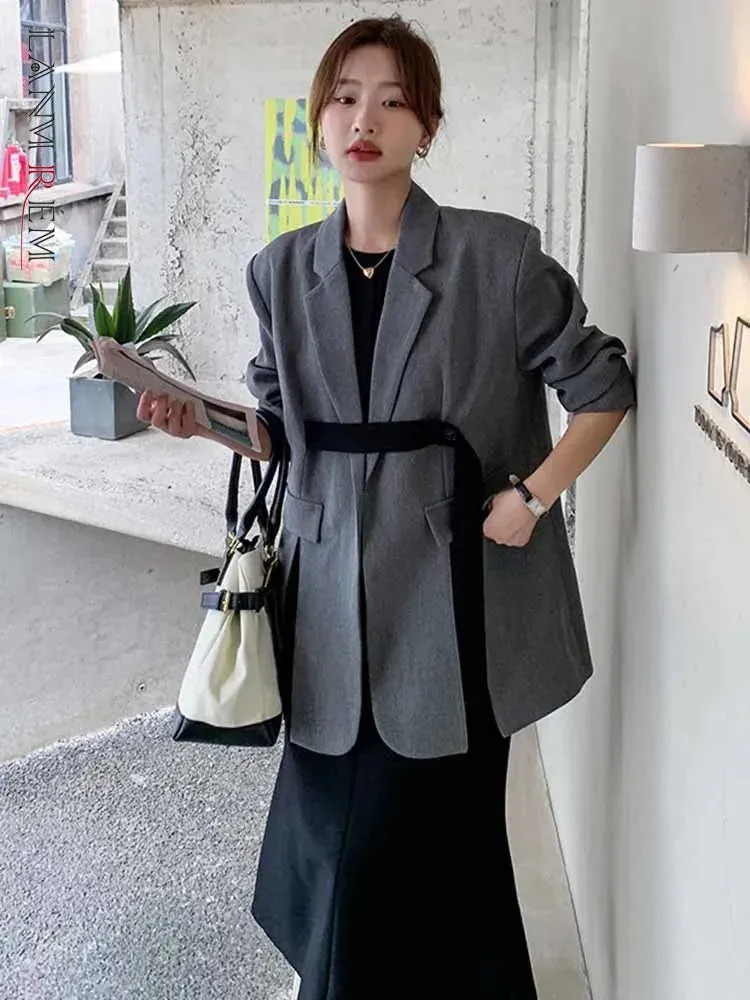 Fashionkova Ribbon Slit Blazer Coats For Women Notched Long Sleeves Loose Fashion Clothing Office Lady Casual Korean Style