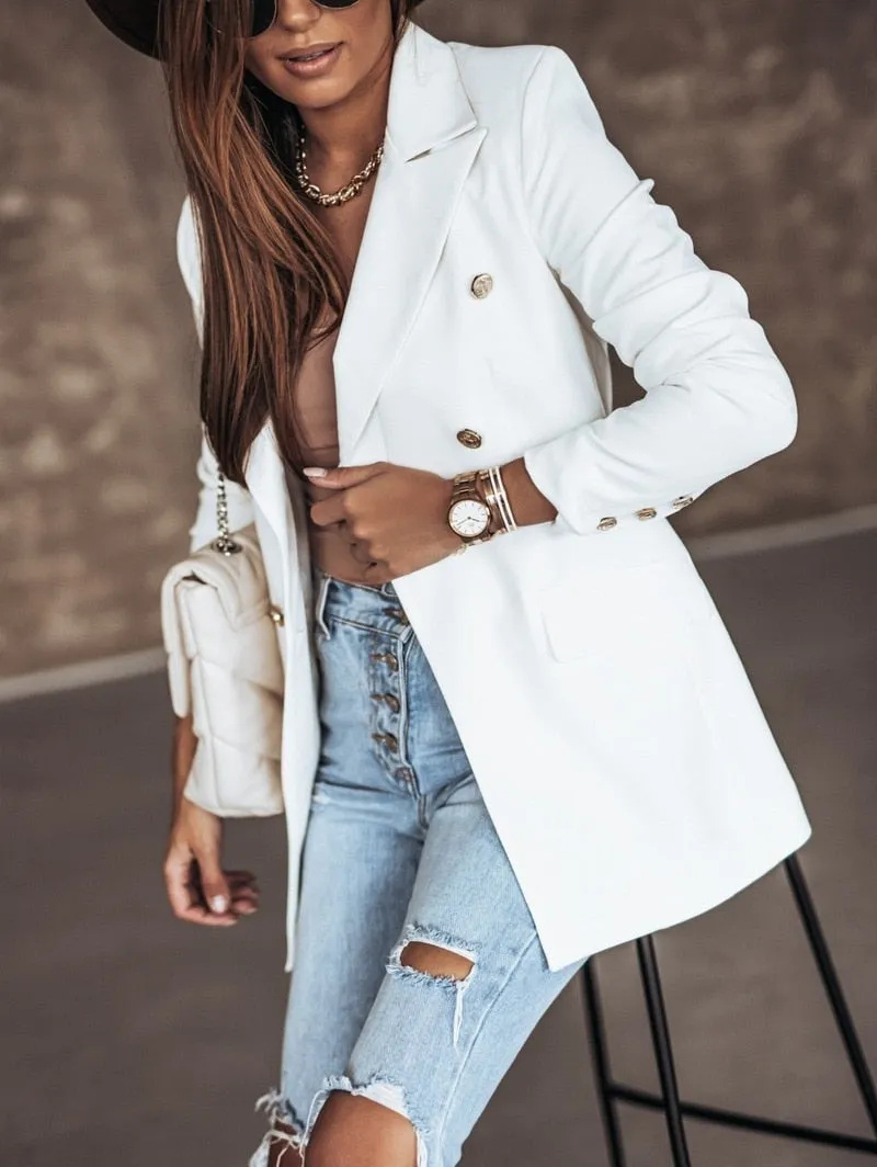 Fashionkova  Spring New Thin Women Fashion White Black Blazers And Jackets 2022 Chic Button Office Suit Coat Ladies Elegant Outwear 17880