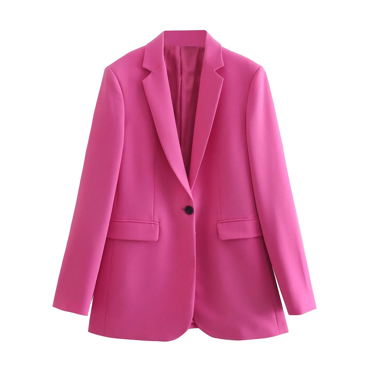 Fashionkova   Women Fashion Rose Red Blazer Jacket Single Button Long Sleeve Office Lady 2022 Spring Autumn Casual Coat Streetwear