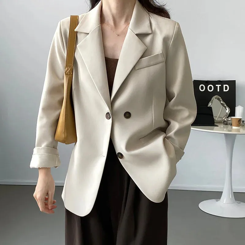 Flytonn-Fall Outfits Women Outwear Streetwear -Button Back Split Silhouette Double Breasted Plus Blazer Beige Khaki Black Autumn Women Coat