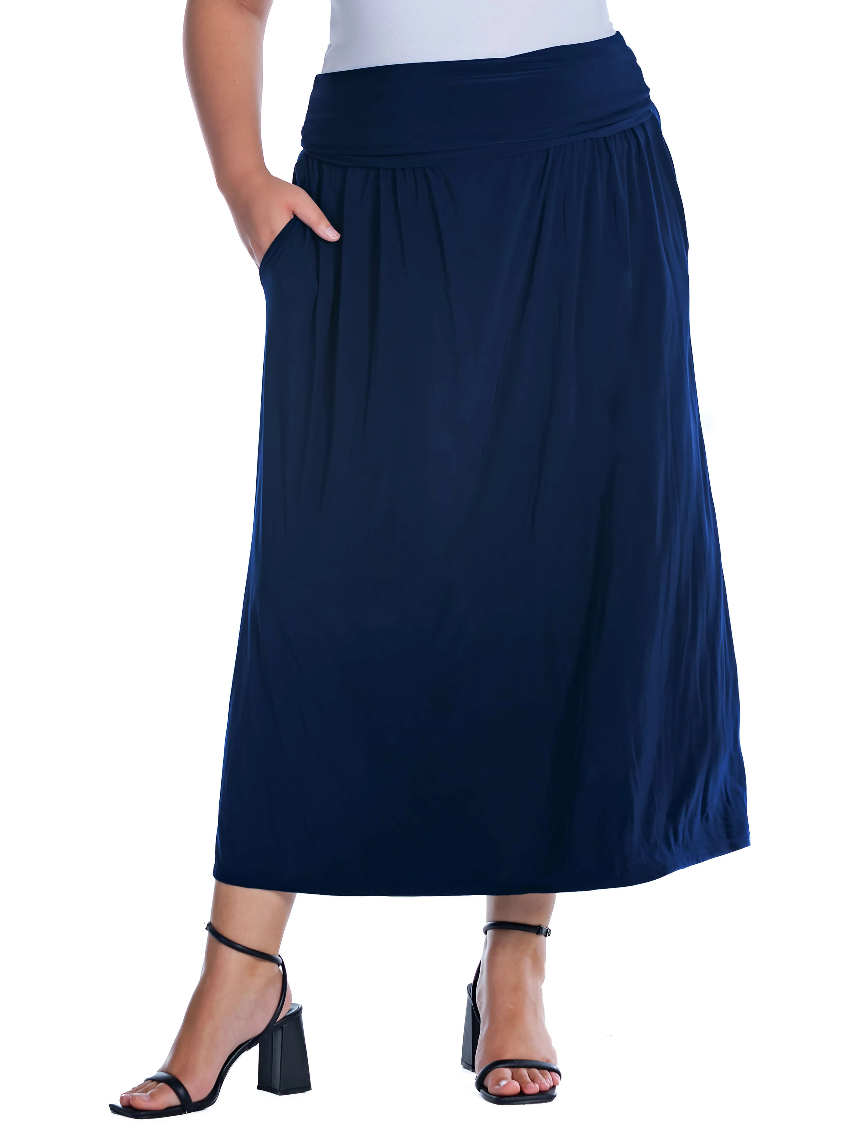 Foldover Plus Size Maxi Skirt With Pockets