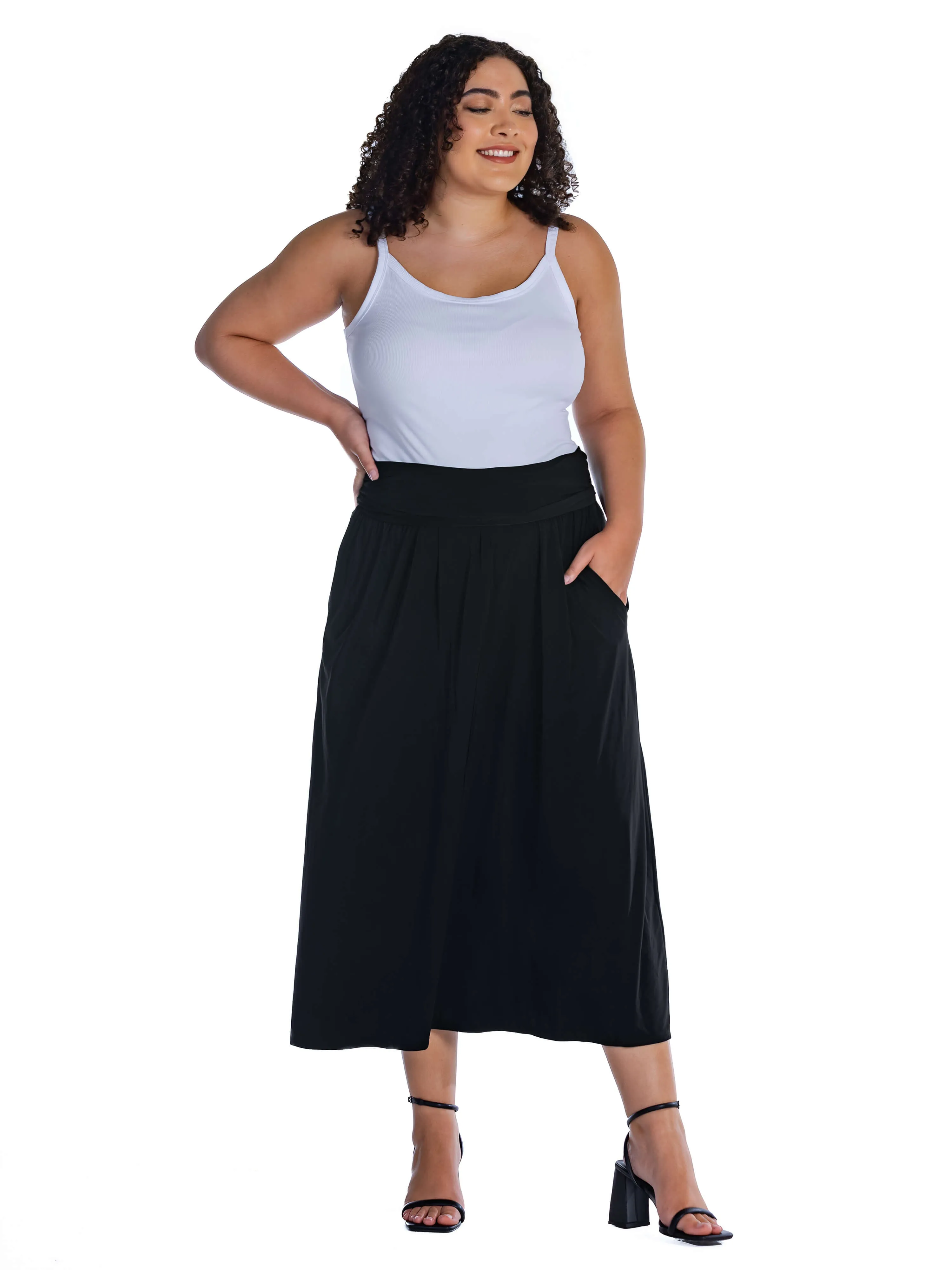 Foldover Plus Size Maxi Skirt With Pockets