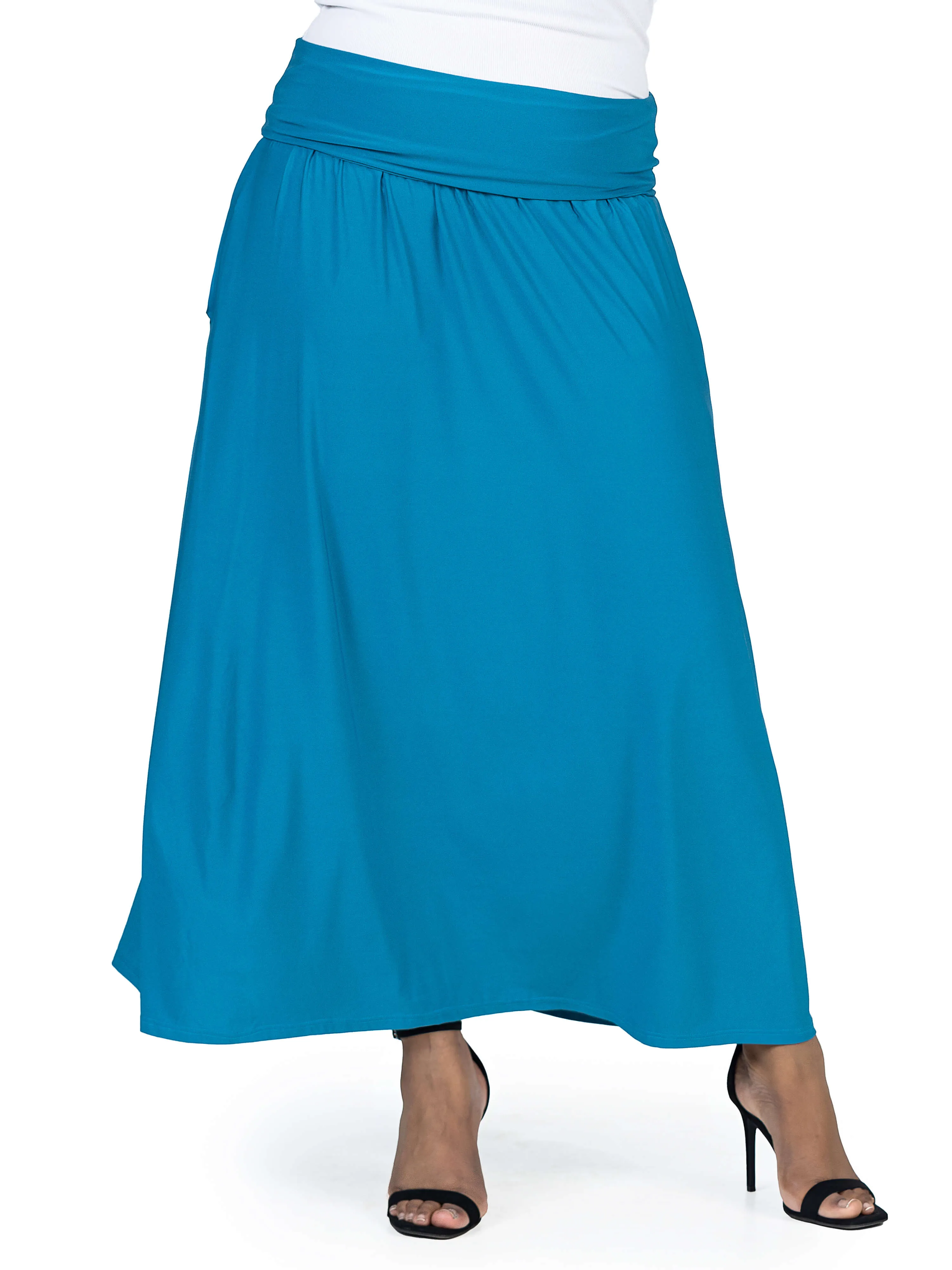 Foldover Plus Size Maxi Skirt With Pockets