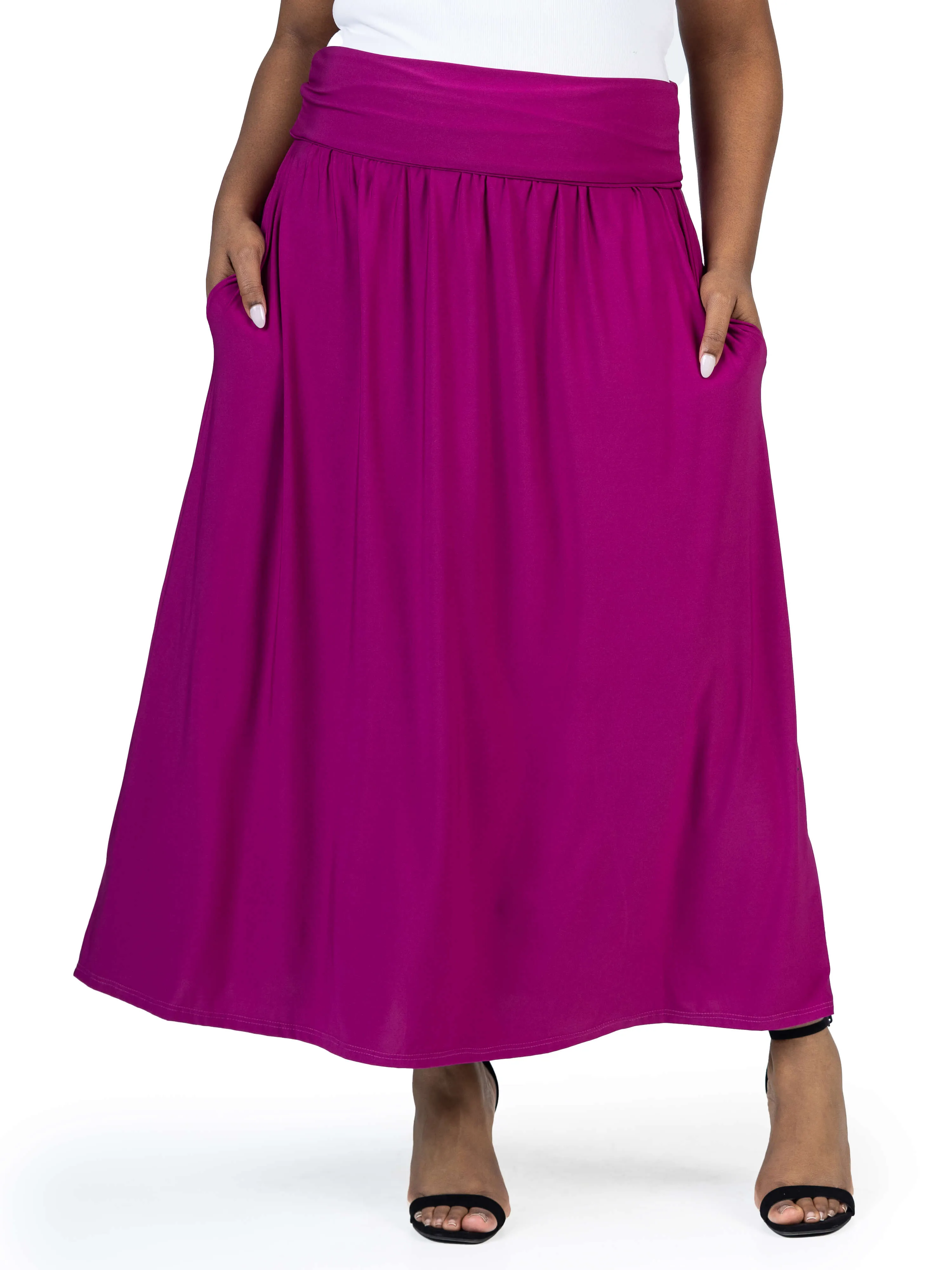 Foldover Plus Size Maxi Skirt With Pockets