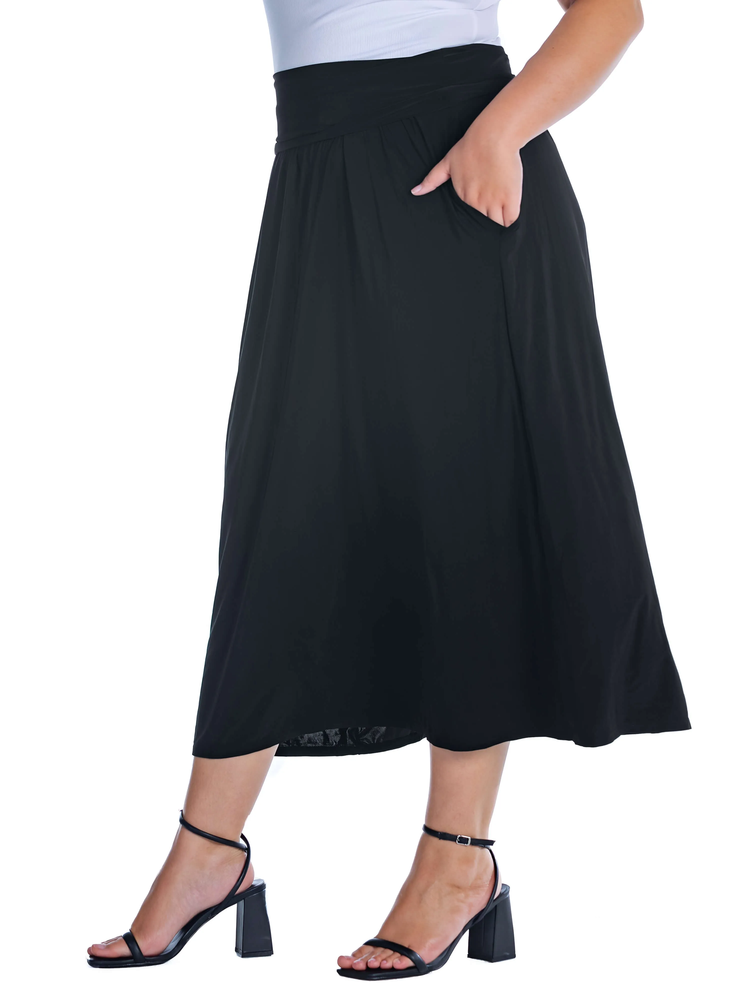 Foldover Plus Size Maxi Skirt With Pockets