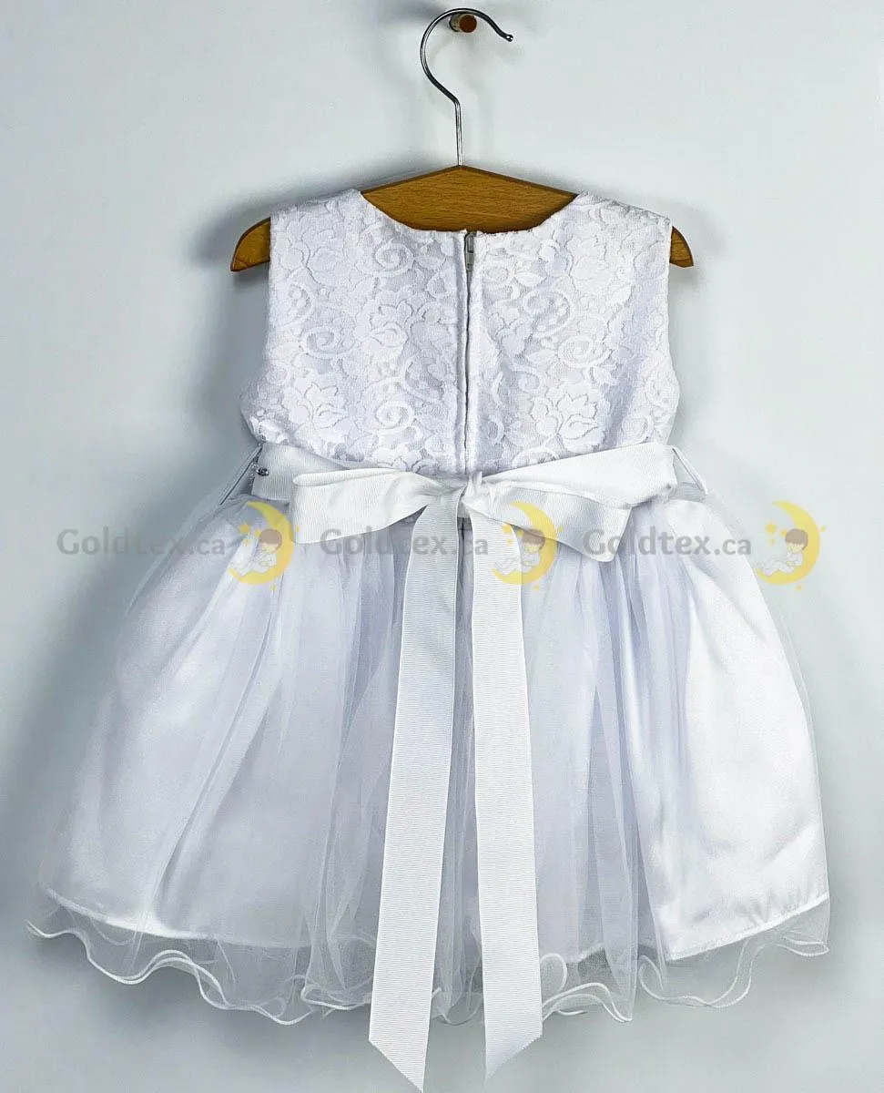 Formal Kids Wear Baby Girl Dress with Lace Embroidered Bodice