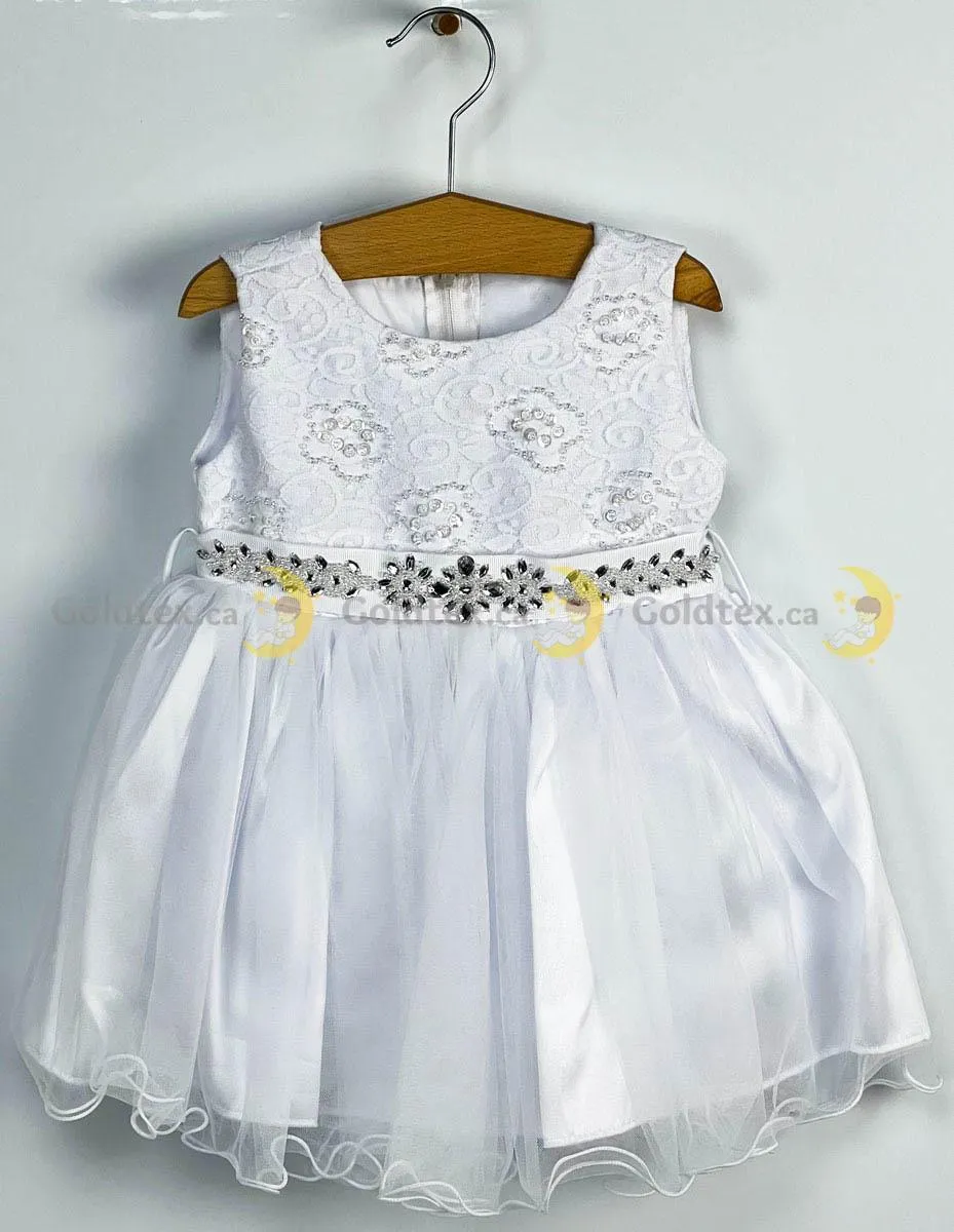 Formal Kids Wear Baby Girl Dress with Lace Embroidered Bodice