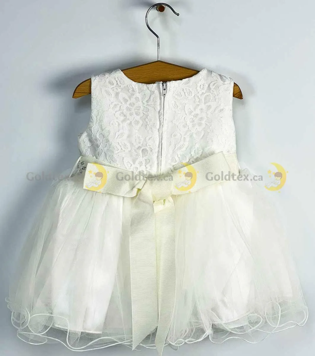 Formal Kids Wear Baby Girl Dress with Lace Embroidered Bodice