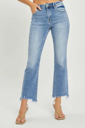 Frayed Hem Cropped Straight Jeans