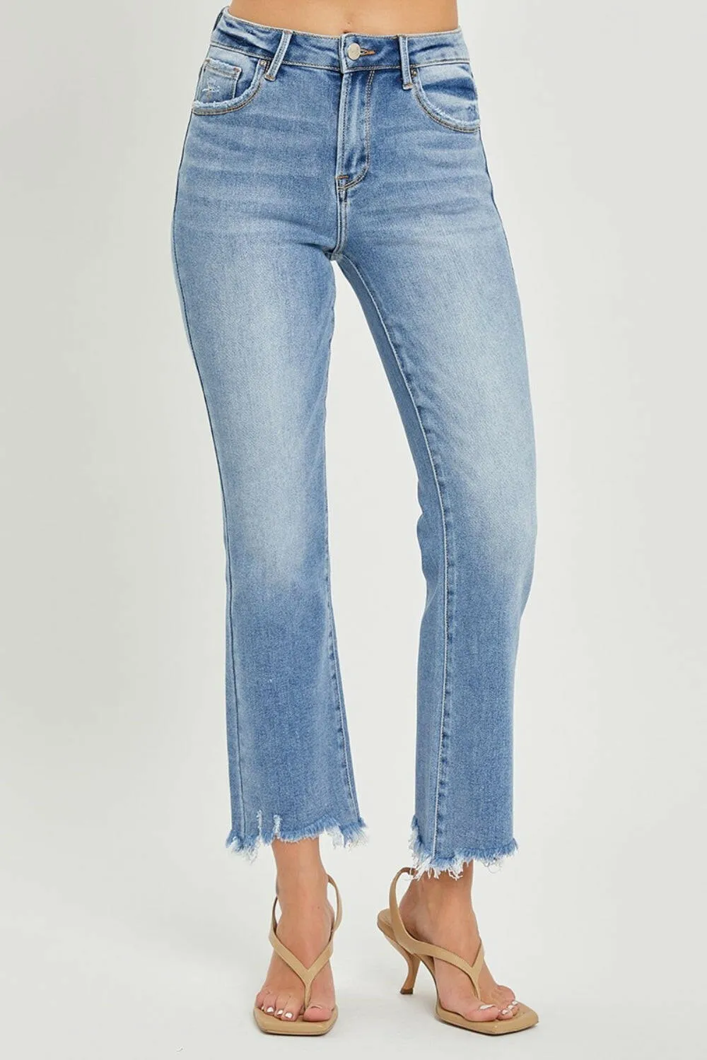 Frayed Hem Cropped Straight Jeans